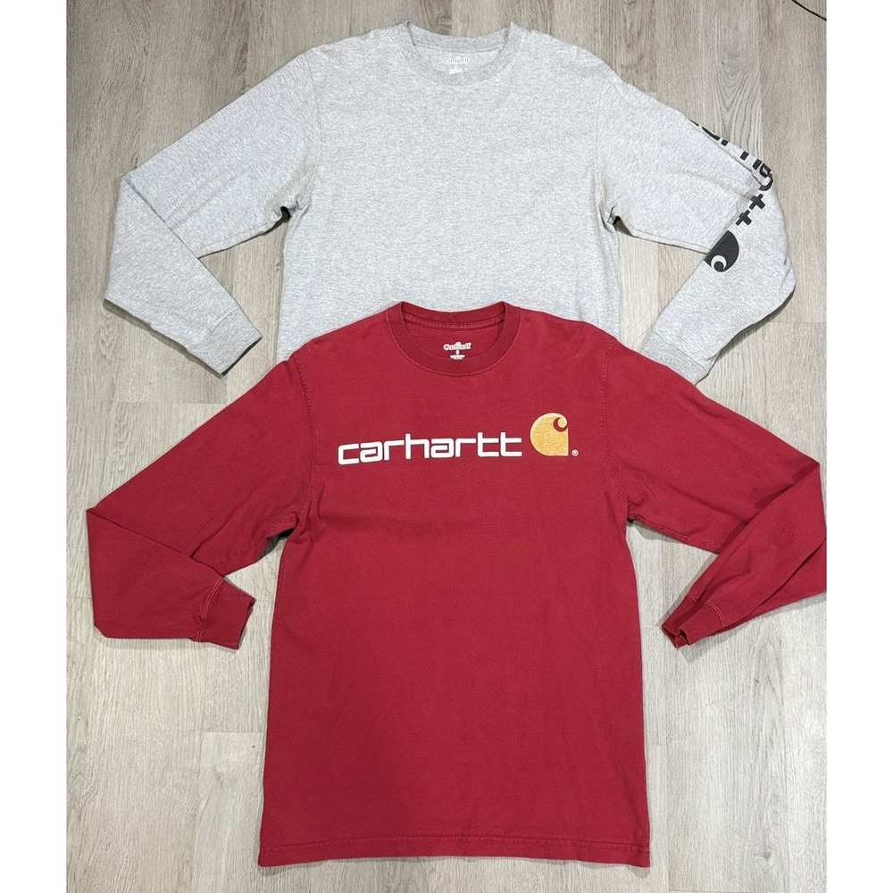 Carhartt T Shirt Mens Small Red Gray *LOT OF 2* Pocket Long Sleeve Workwear